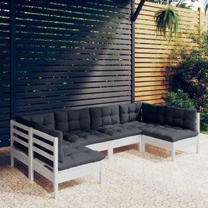 vidaXL Set mobilier grădină cu perne, 6 piese, alb, lemn masiv de pin imagine