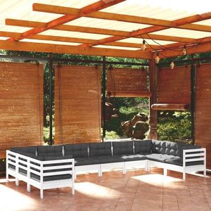 vidaXL Set mobilier de grădină cu perne, 10 piese, alb, lemn masiv pin imagine