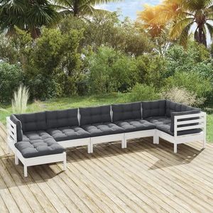 vidaXL Set mobilier de grădină cu perne, 7 piese, alb, lemn masiv pin imagine