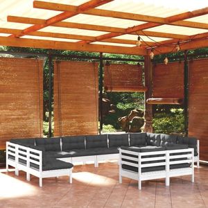 vidaXL Set mobilier grădină cu perne, 12 piese, alb, lemn masiv pin imagine