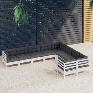 vidaXL Set mobilier de grădină cu perne, 9 piese, alb, lemn de pin imagine