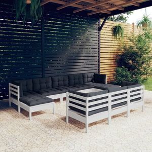 vidaXL Set mobilier de grădină cu perne, 10 piese, alb lemn masiv pin imagine