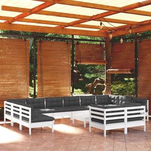 vidaXL Set mobilier de grădină cu perne, 13 piese, alb, lemn de pin imagine