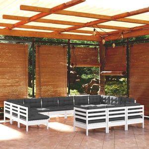 vidaXL Set mobilier de grădină cu perne, 13 piese, alb, lemn de pin imagine