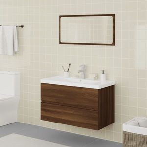 vidaXL Dulap cu chiuvetă de baie și oglindă, stejar maro imagine