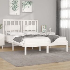 vidaXL Cadru de pat dublu, alb, 135x190 cm, lemn masiv de pin imagine