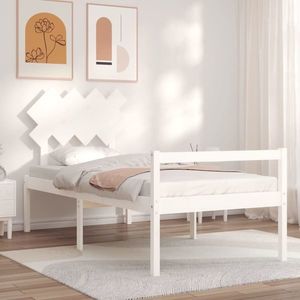 vidaXL Cadru de pat senior cu tăblie single, alb, lemn masiv imagine