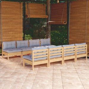 vidaXL Set mobilier de grădină cu perne gri, 9 piese, lemn masiv pin imagine