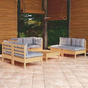 vidaXL Set mobilier grădină cu perne gri, 7 piese, lemn masiv de pin imagine