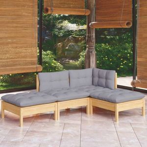 vidaXL Set mobilier grădină cu perne gri, 4 piese, lemn masiv de pin imagine