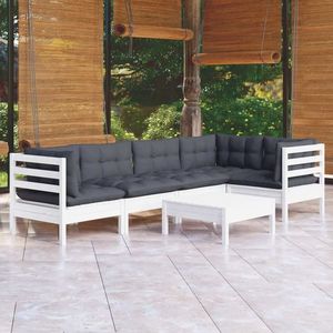 vidaXL Set mobilier de grădină cu perne, 6 piese, alb, lemn de pin imagine