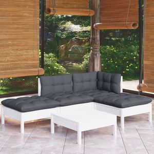 vidaXL Set mobilier grădină cu perne, 5 piese, alb, lemn de pin imagine