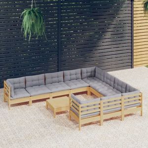 vidaXL Set mobilier grădină cu perne, 11 piese, gri, lemn de pin imagine