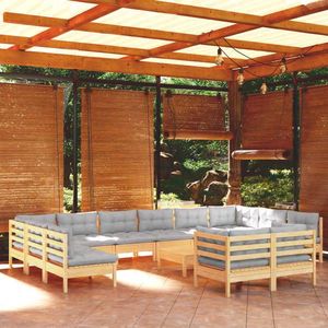 vidaXL Set mobilier grădină cu perne, 13 piese, gri, lemn de pin imagine
