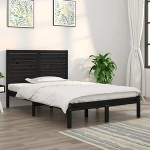 vidaXL Cadru de pat cu tăblie, negru, lemn masiv, dublu 4FT6 imagine