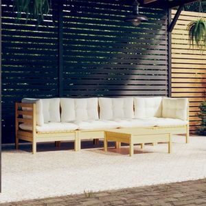 vidaXL Set mobilier grădină cu perne crem, 5 piese, lemn masiv pin imagine