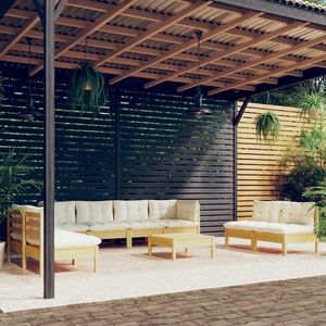 vidaXL Set mobilier grădină cu perne crem, 9 piese, lemn de pin imagine