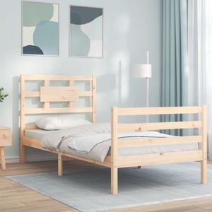 vidaXL Cadru de pat cu tăblie single, lemn masiv imagine