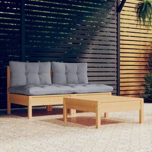 vidaXL Set mobilier de grădină cu perne gri, 3 piese, lemn de pin imagine