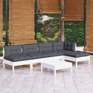 vidaXL Set mobilier de grădină cu perne, 6 piese, alb, lemn de pin imagine