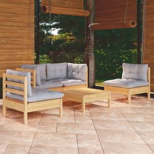 vidaXL Set mobilier de grădină cu perne gri, 5 piese, lemn masiv pin imagine