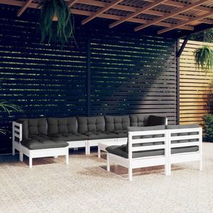 vidaXL Set mobilier de grădină cu perne, 10 piese, alb, llemn de pin imagine