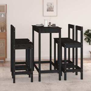vidaXL Set mobilier de bar, 5 piese, negru, lemn masiv de pin imagine