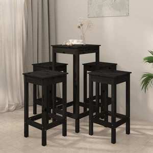 vidaXL Set mobilier de bar, 5 piese, negru, lemn masiv de pin imagine