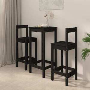 vidaXL Set mobilier de bar, 3 piese, negru, lemn masiv de pin imagine