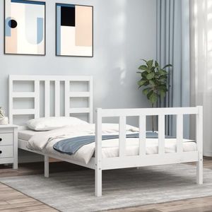 vidaXL Cadru de pat cu tăblie, alb, 90x190 cm, lemn masiv imagine