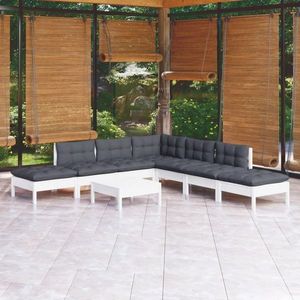 vidaXL Set mobilier de grădină cu perne, 8 piese, alb, lemn de pin imagine