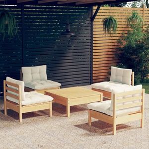 vidaXL Set mobilier grădină cu perne crem, 5 piese, lemn de pin imagine