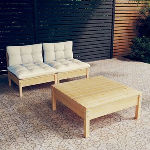 vidaXL Set mobilier grădină cu perne crem, 3 piese, lemn de pin imagine