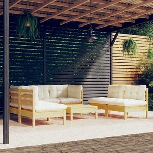 vidaXL Set mobilier grădină cu perne crem, 7 piese, lemn masiv de pin imagine