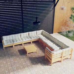 vidaXL Set mobilier grădină cu perne crem, 11 piese, lemn de pin imagine