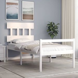 vidaXL Cadru de pat senior cu tăblie single, alb, lemn masiv imagine