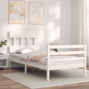 vidaXL Cadru de pat cu tăblie single, alb, lemn masiv imagine