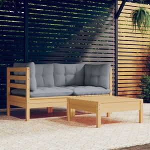 vidaXL Set mobilier de grădină cu perne gri, 3 piese, lemn masiv pin imagine