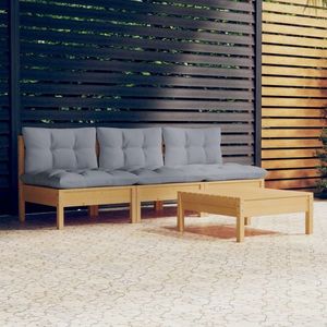 vidaXL Set mobilier grădină cu perne, 4 piese, gri, lemn de pin imagine