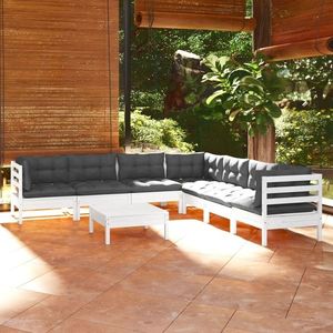 vidaXL Set mobilier de grădină cu perne, 8 piese, alb, lemn masiv pin imagine