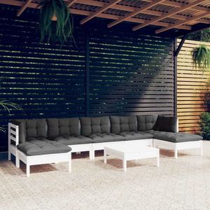 vidaXL Set mobilier de grădină cu perne, 8 piese, alb, lemn de pin imagine