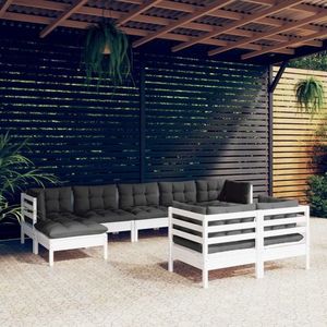 vidaXL Set mobilier grădină cu perne, 9 piese, alb, lemn masiv pin imagine