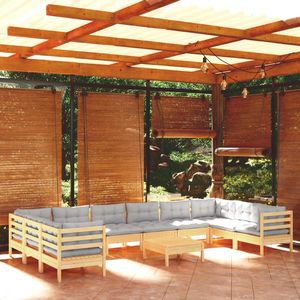 vidaXL Set mobilier de grădină cu perne, 11 piese, gri, lemn masiv pin imagine