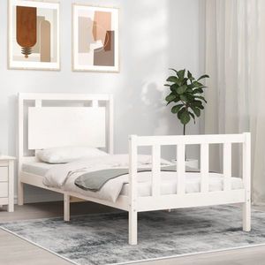 vidaXL Cadru de pat cu tăblie, alb, 90x190 cm, lemn masiv imagine