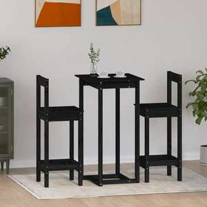 vidaXL Set mobilier de bar, 3 piese, negru, lemn masiv de pin imagine
