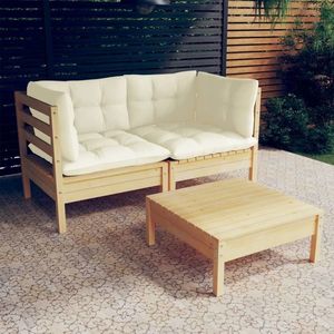 vidaXL Set mobilier grădină cu perne crem, 3 piese, lemn de pin imagine