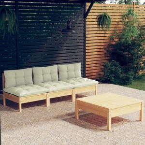 vidaXL Set mobilier grădină cu perne crem, 4 piese, lemn de pin imagine