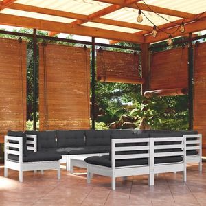 vidaXL Set mobilier grădină cu perne, 10 piese, alb, lemn masiv pin imagine