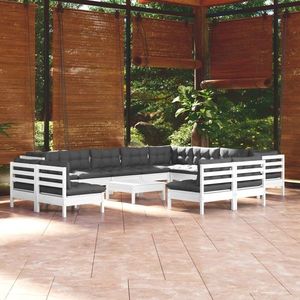 vidaXL Set mobilier grădină cu perne, 13 piese, alb, lemn masiv pin imagine