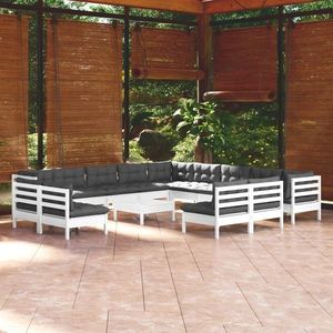 vidaXL Set mobilier grădină cu perne, 14 piese, alb, lemn masiv pin imagine